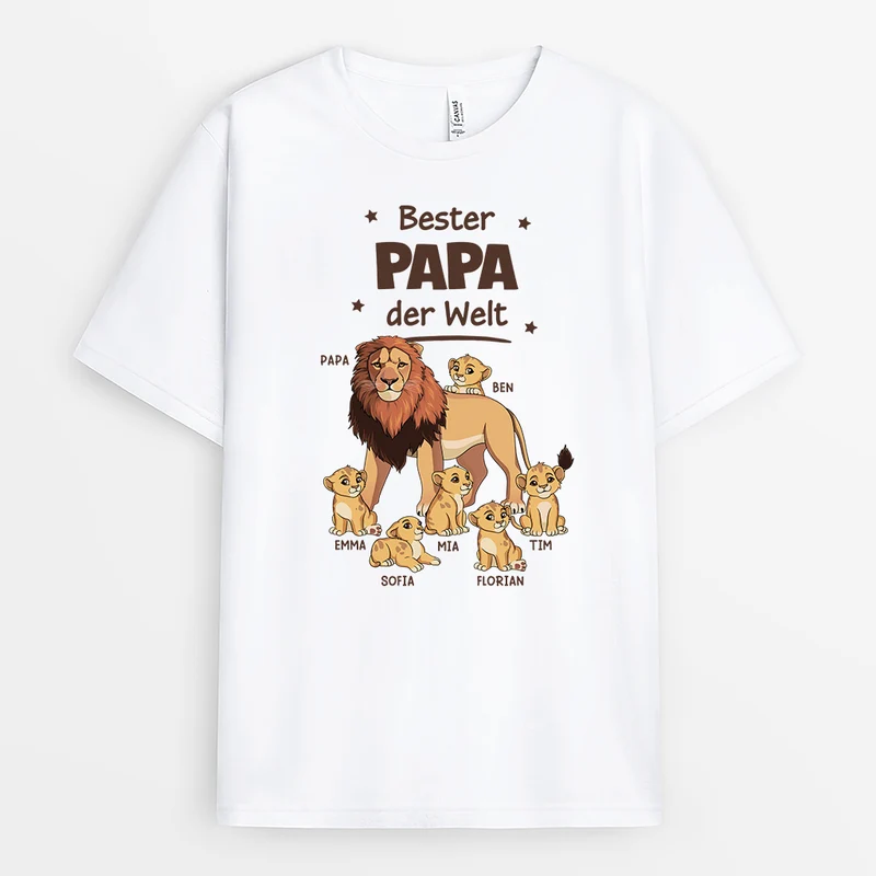 Bester Papa Der Welt Löwe - Personalisiertes Geschenk | Weißes T Shirt Papa
