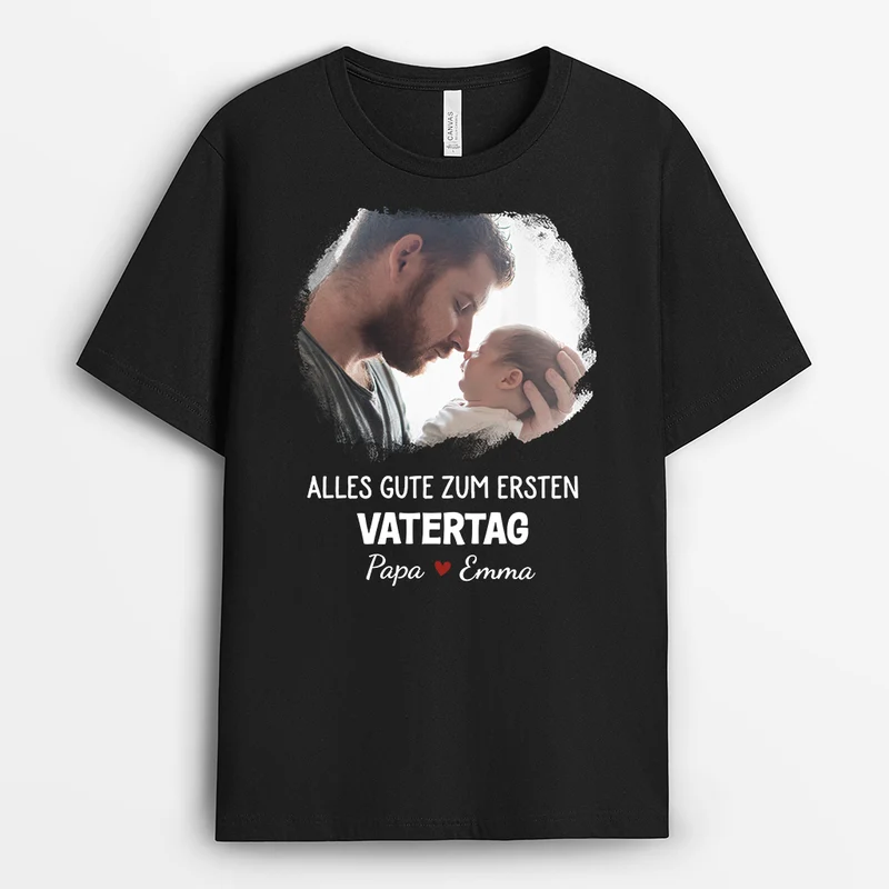 Unser Erster Vatertag Zusammen - Personalisiertes Geschenk | Schwarzes T Shirt Papa mit Foto