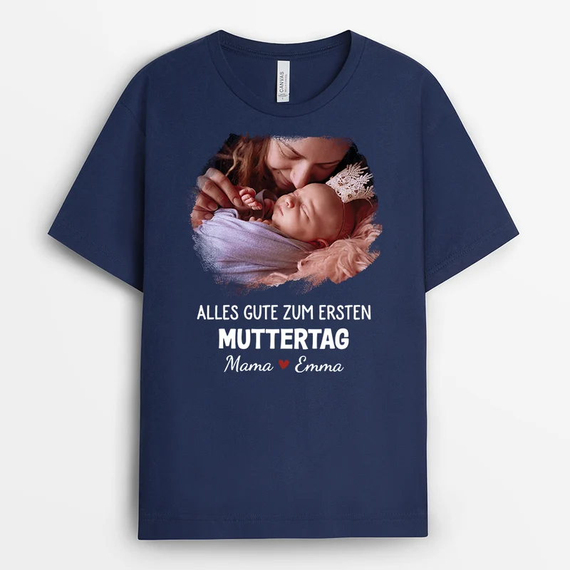 Unser Erster Vatertag Zusammen - Personalisiertes Geschenk | Schwarzes T Shirt Papa mit Foto