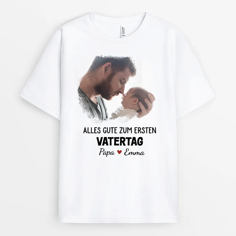 Unser Erster Vatertag Zusammen - Personalisiertes Geschenk | Weißes T Shirt Papa mit Foto