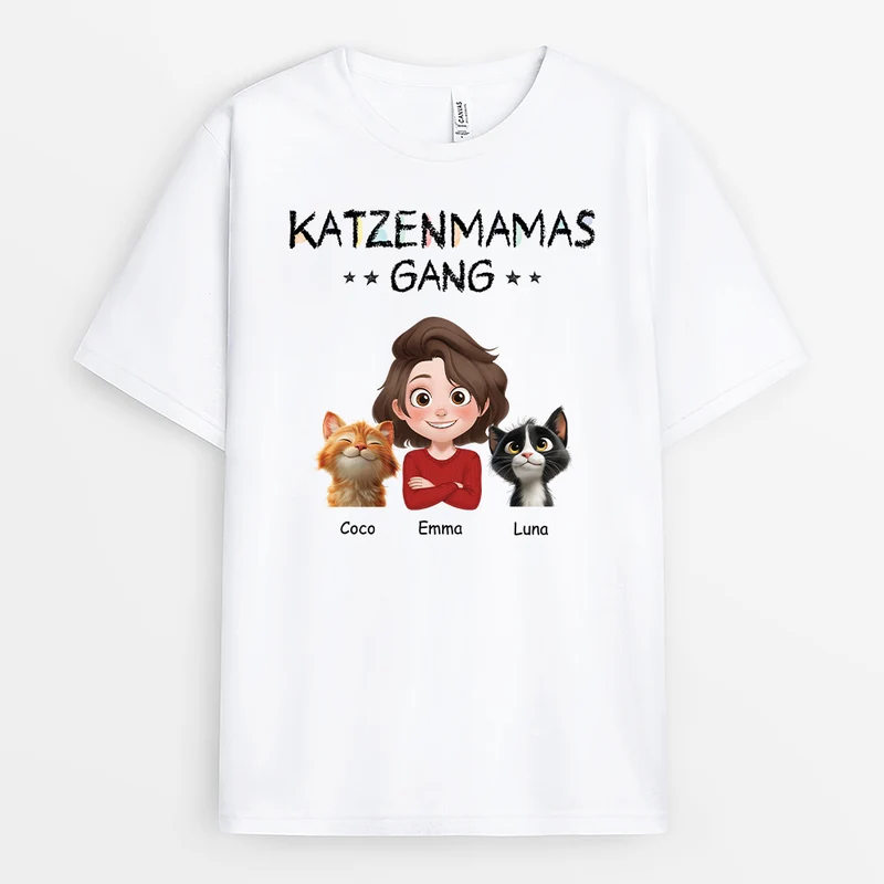 Katzenpapas/Katzenmamas Gang - Personalisierte Geschenke Katzen | T-Shirt Buntstifte Cartoon