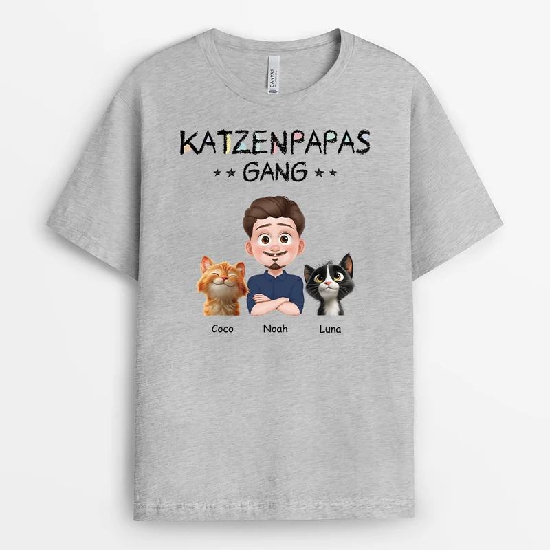 Katzenpapas/Katzenmamas Gang - Personalisierte Geschenke Katzen | T-Shirt Buntstifte Cartoon
