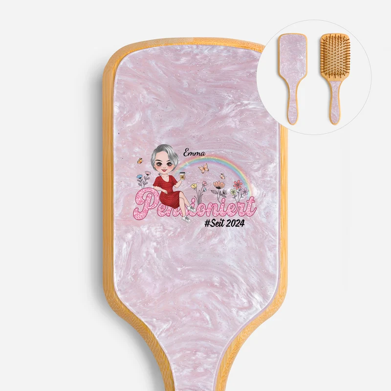 Im Ruhestand - Personalisiertes Geschenk | UV Druck Acetat & Holz Haarbürste Oma/Mama
