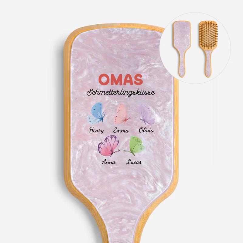 Omas Schmetterlingsküsse - Personalisiertes Geschenk | UV Druck Acetat & Holz Haarbürste Mama/Oma