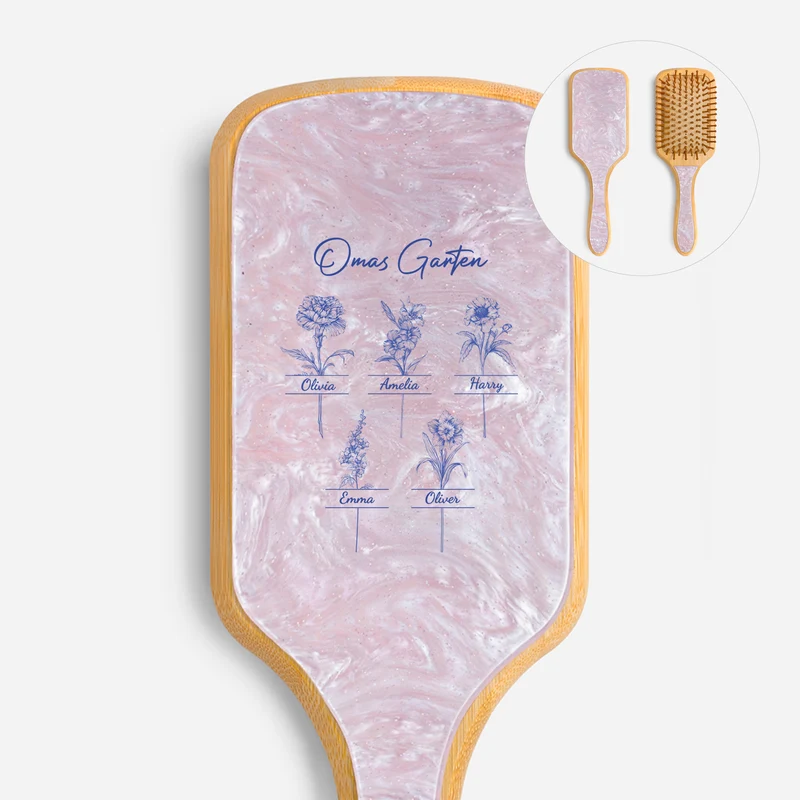 Omas Garten Toile De Jouy - Personalisiertes Geschenk Garten | UV Druck Acetat & Holz Haarbürste Oma