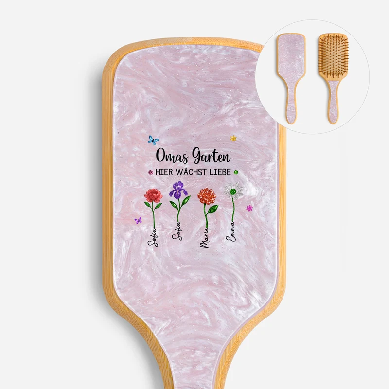 Omas Garten Hier Wächst Die Liebe - Personalisiertes Geschenk | UV Druck Acetat & Holz Haarbürste Mama/Oma