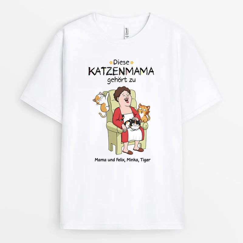 Die Katzenmama Gehört Zu Die Frau Sitzt Inmitten Einer Katzengruppe - Personalisiertes Geschenk | T-Shirt für Katzenliebhaberin