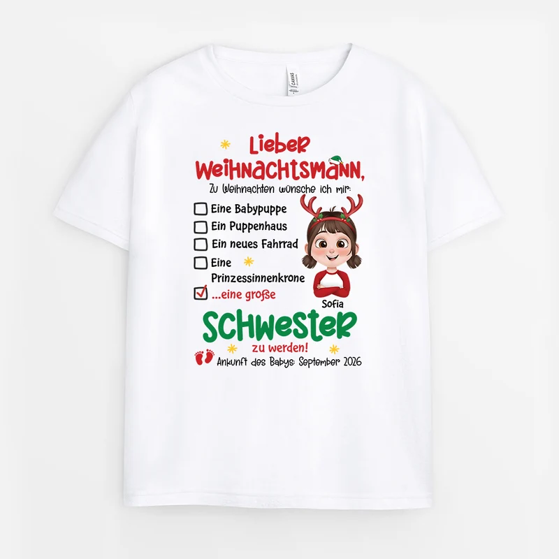 Lieber Weihnachtsmann Zu Weihnachten Wünsche Ich Mir - Personalisierte Geschenke Kinder | T Shirts Schwester/Bruder