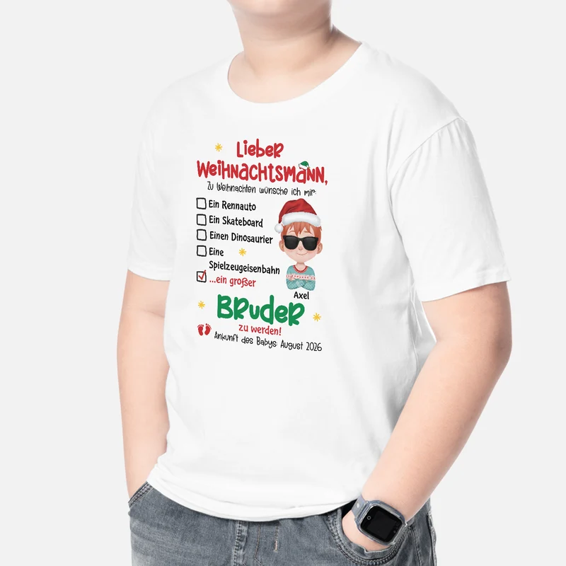 Lieber Weihnachtsmann Zu Weihnachten Wünsche Ich Mir - Personalisierte Geschenke Kinder | T Shirts Schwester/Bruder