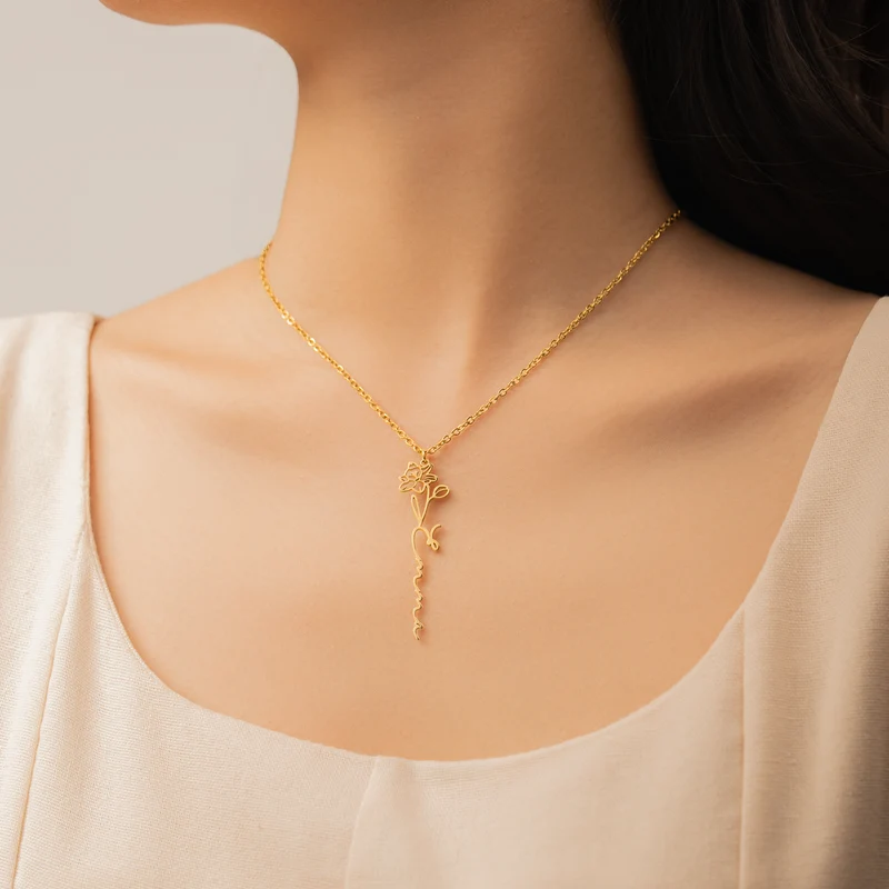 Kette Geburtsblume Mit Namen - Personalisierte Geburtstagsgeschenke | Halskette Damen & Männer