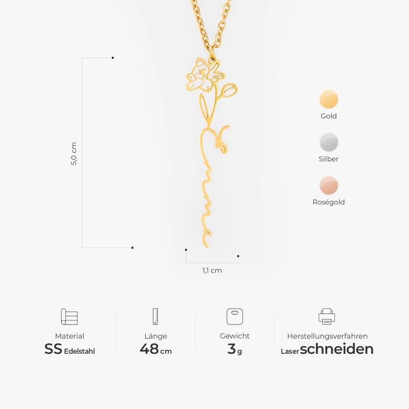Kette Geburtsblume Mit Namen - Personalisierte Geburtstagsgeschenke | Halskette Damen & Männer
