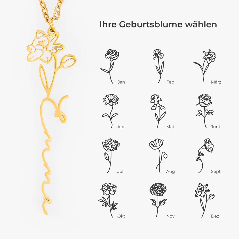 Kette Geburtsblume Mit Namen - Personalisierte Geburtstagsgeschenke | Halskette Damen & Männer