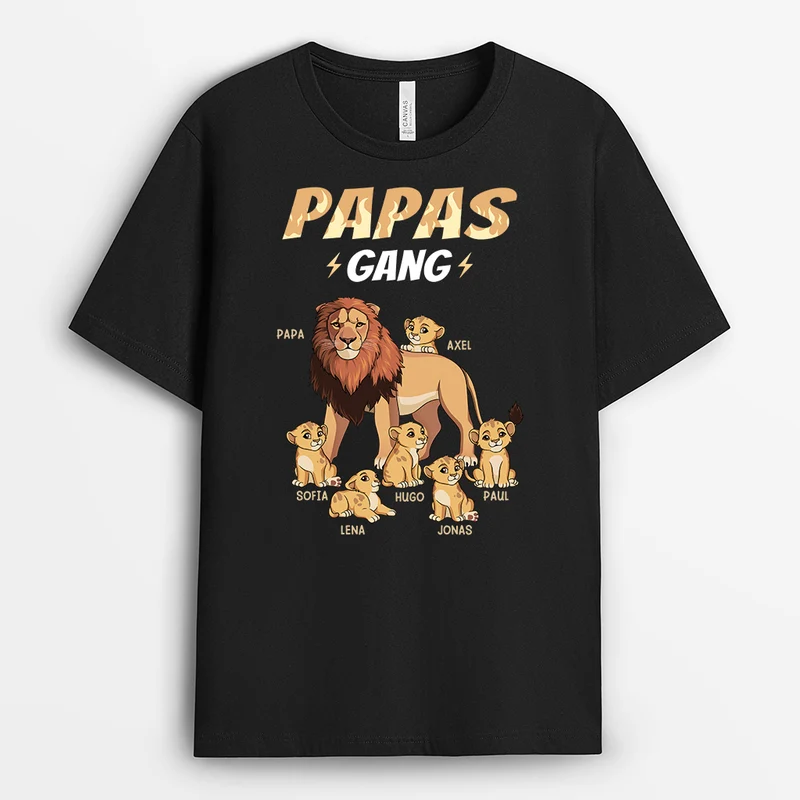 Papas Gang Löwe Feuermuster - Personalisiertes Geschenk | T Shirt Papa