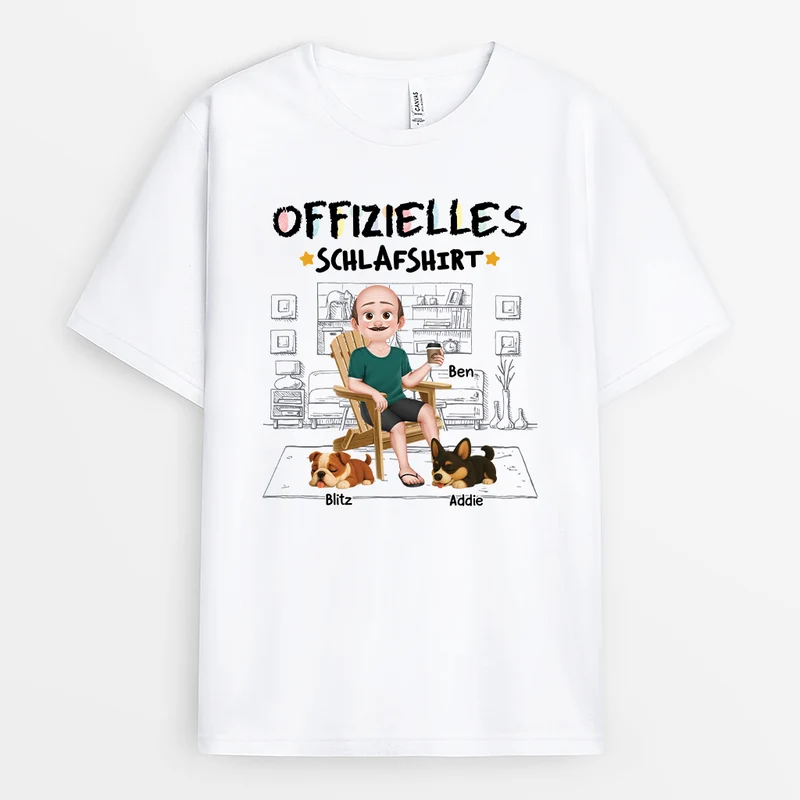 Offizielles Schlafshirt Personalisiert Cartoon Buntstifte - Personalisiertes Geschenk | T shirt Hund