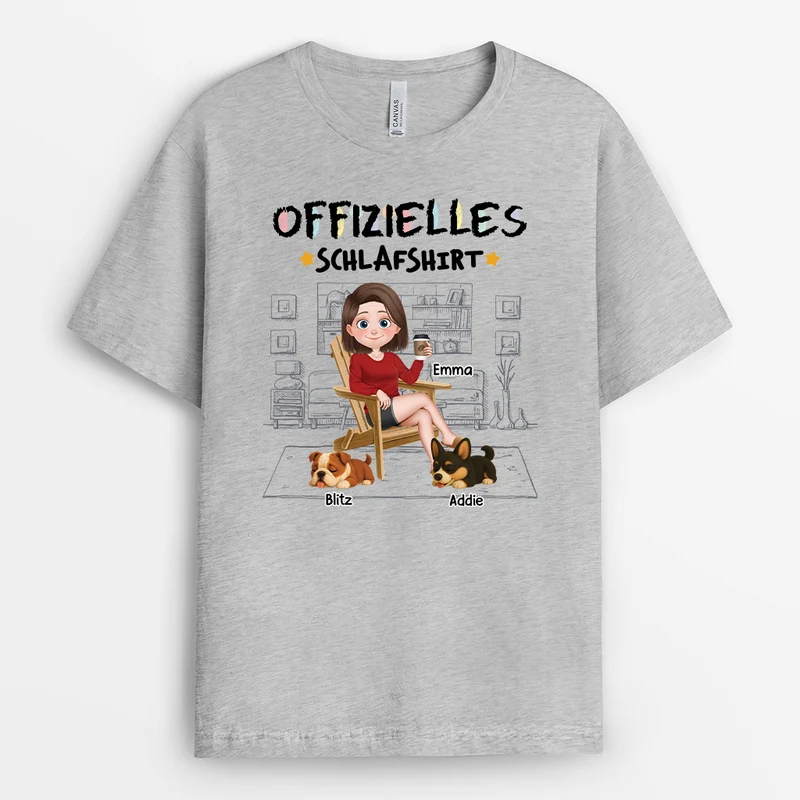Offizielles Schlafshirt Personalisiert Cartoon Buntstifte - Personalisiertes Geschenk | T shirt Hund