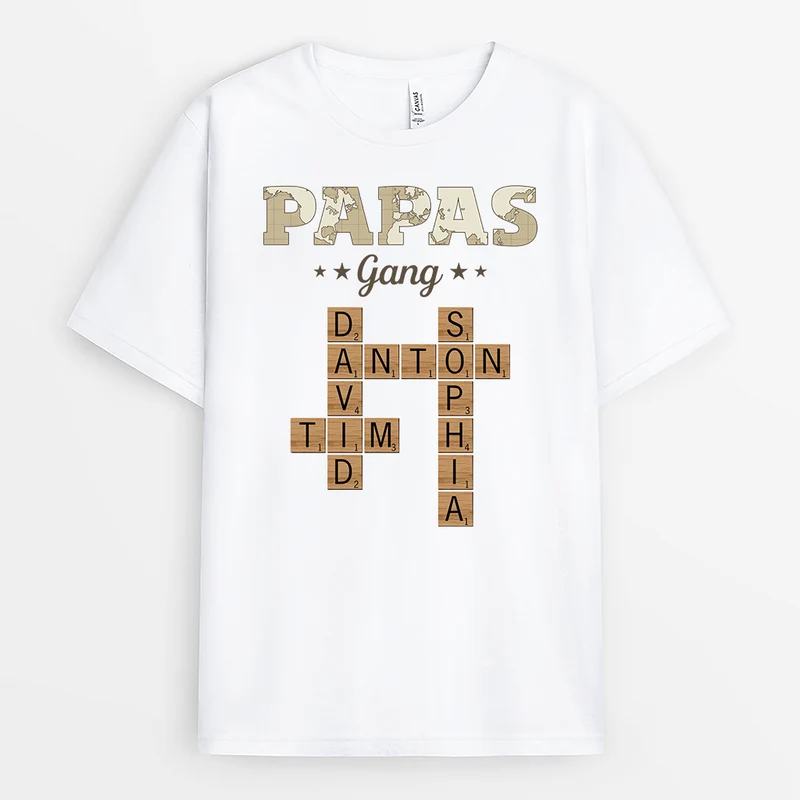 Papas Gang Kreuzworträtsel Weltkarte - Personalisiertes Geschenk | Weißes T Shirt Papa