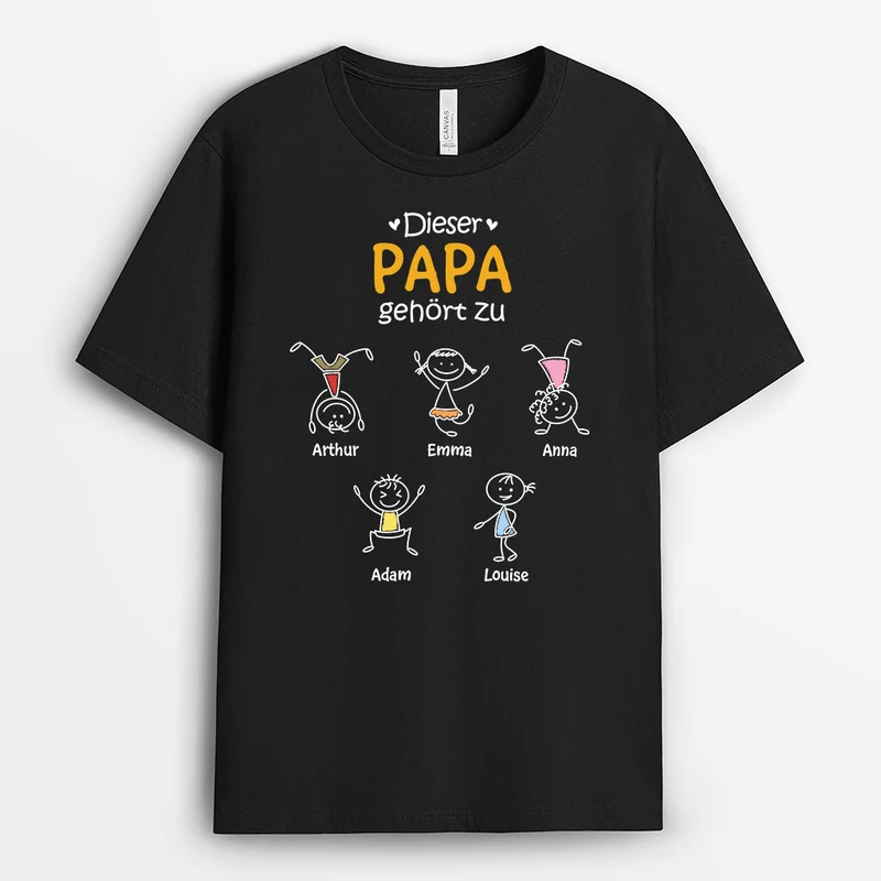 Dieser Papa Gehört Zu Strichmännchen - Personalisiertes Geschenk | T Shirt Papa
