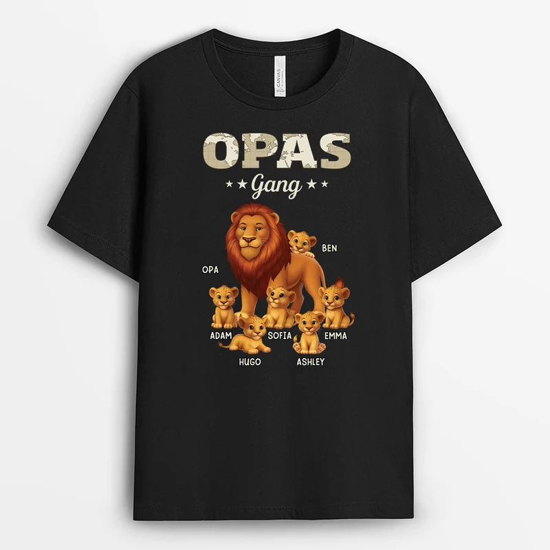 Opas Gang Löwe Cartoon Weltkarte - Personalisiertes Geschenk | T Shirt Opa
