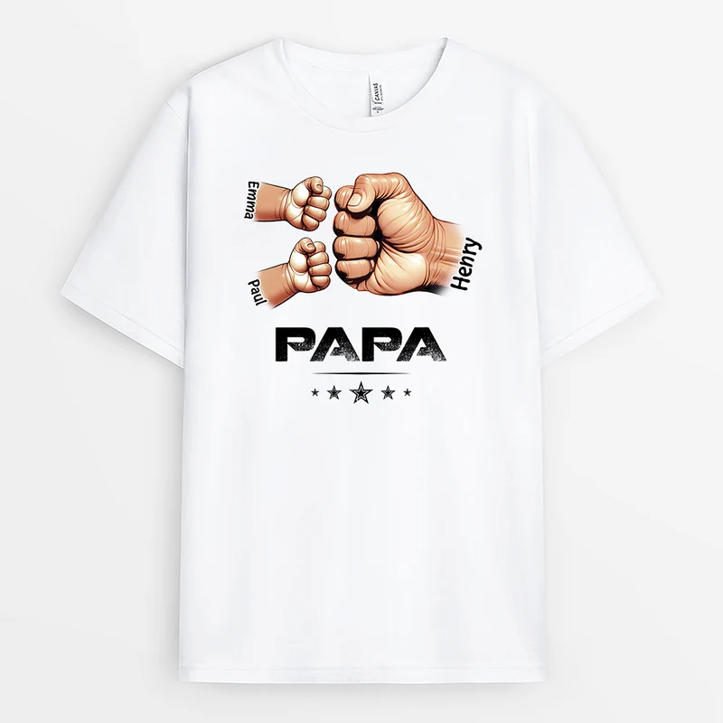 Papa Und Kinder Mit Fäusten - Personalisiertes Geschenk | T Shirt Papa Mit Lebendigen Zeichnung