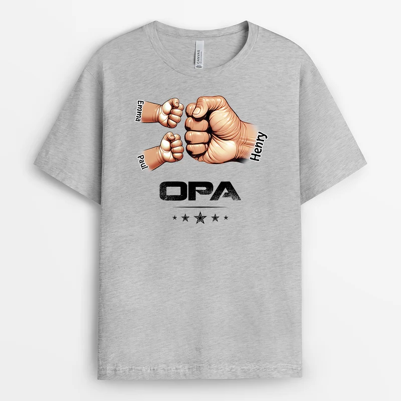 Papa Und Kinder Mit Fäusten - Personalisiertes Geschenk | T Shirt Papa Mit Lebendigen Zeichnung