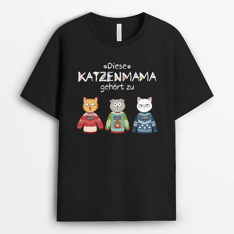Diese Katzenmama Gehört Zu Die Katzen Trägt Einen Pullover - Personalisiertes Geschenk | T-Shirt für Katzenliebhaber
