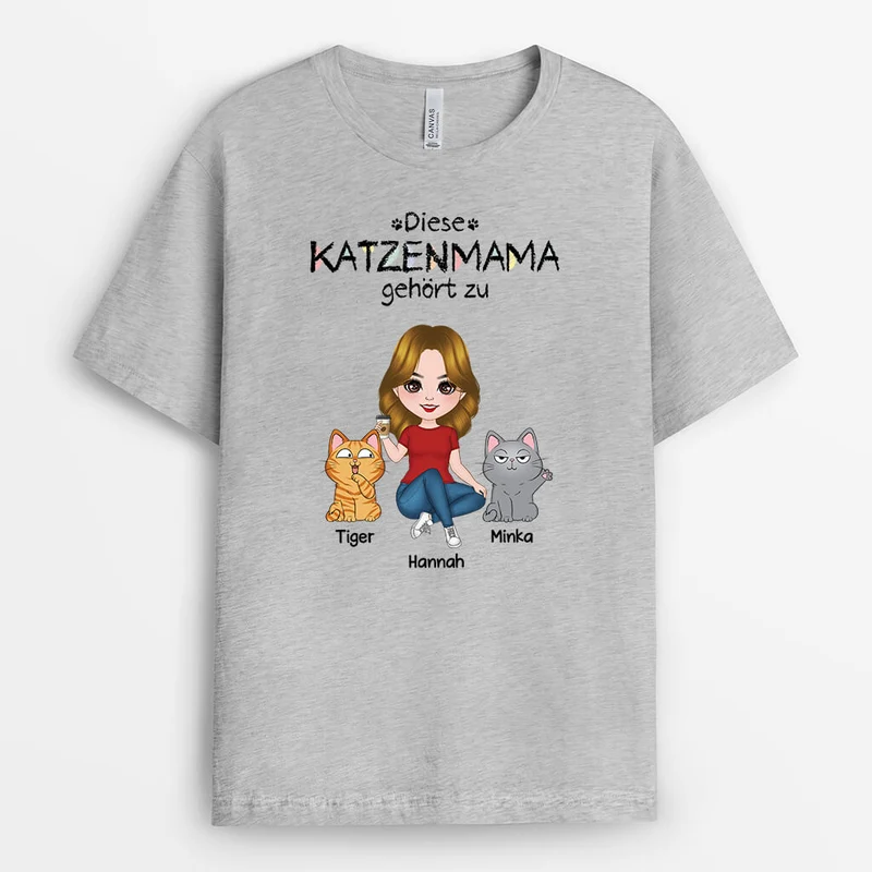 Diese Katzenmama Gehört Zu - Personalisiertes Geschenk | T-Shirt für Katzenliebhaber mit süßen Katzen