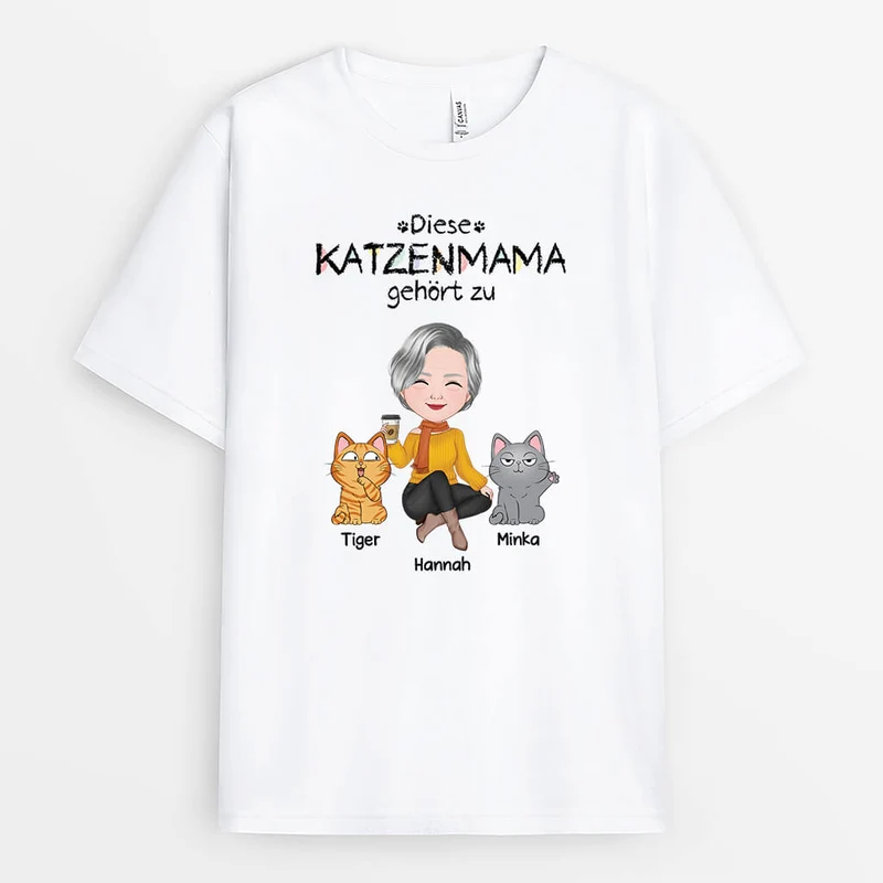 Diese Katzenmama Gehört Zu - Personalisiertes Geschenk | T-Shirt für Katzenliebhaber mit süßen Katzen