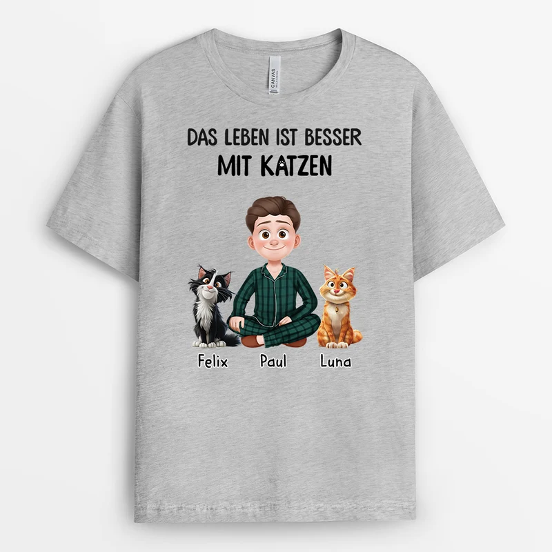 Das Leben Ist Besser Mit Katzen - Personalisiertes Geschenk | Katze T-Shirts