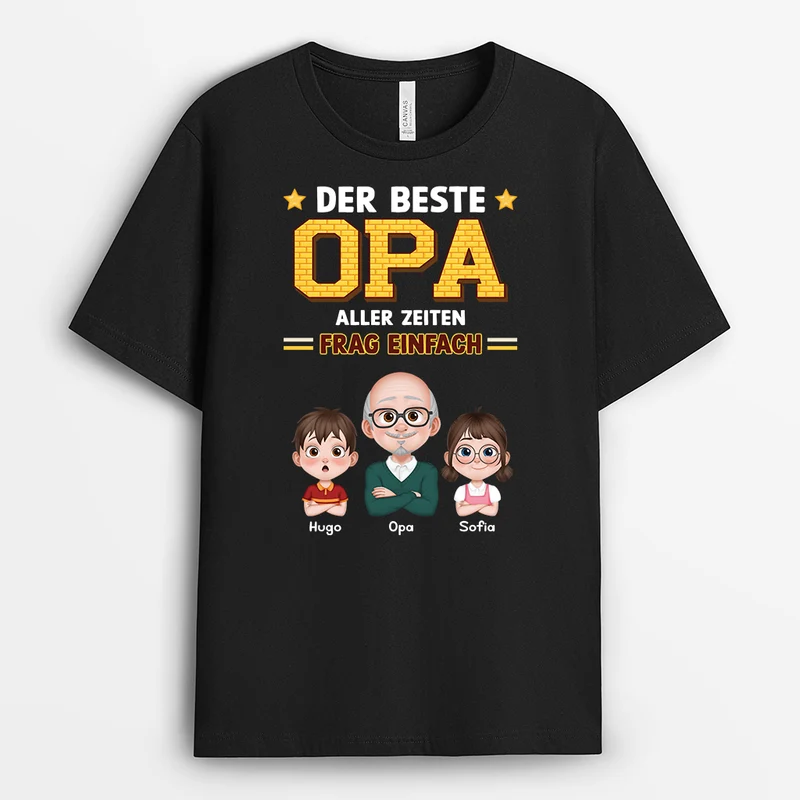 Der Beste Opa Aller Zeiten - Personalisiertes Geschenk | Opa/Oma T Shirt 3D Cartoon