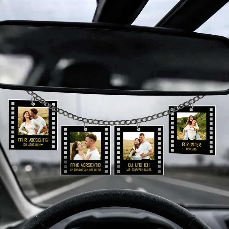 Fahr Vorsichtig Ich Liebe Dich - Personalisierte Paar Geschenke | Acryl Autospiegel Anhänger Foto