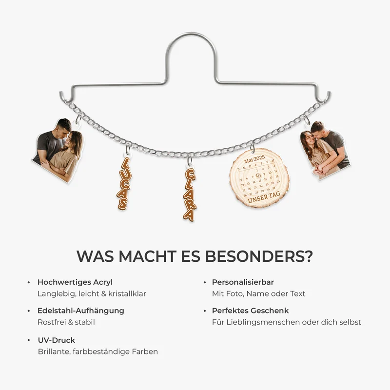 Unser Tag Kalender - Personalisierte Paar Geschenke | Acryl Autospiegel Anhänger Foto