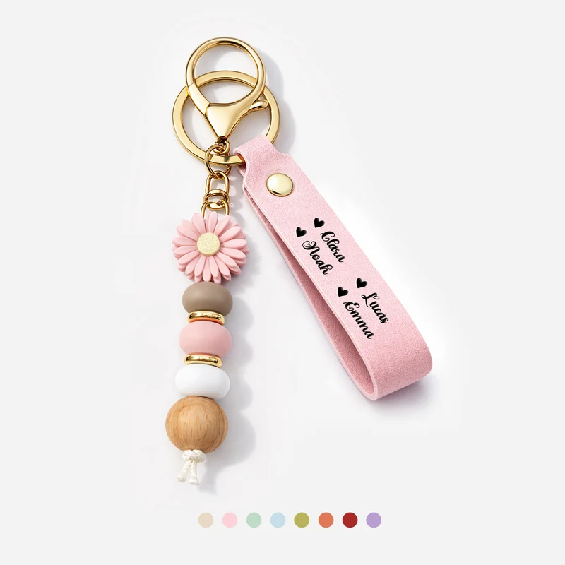 Namen - Personalisiertes Geschenk | UV Druck Daisy Schlüsselanhänger Perlen Frau & Mann