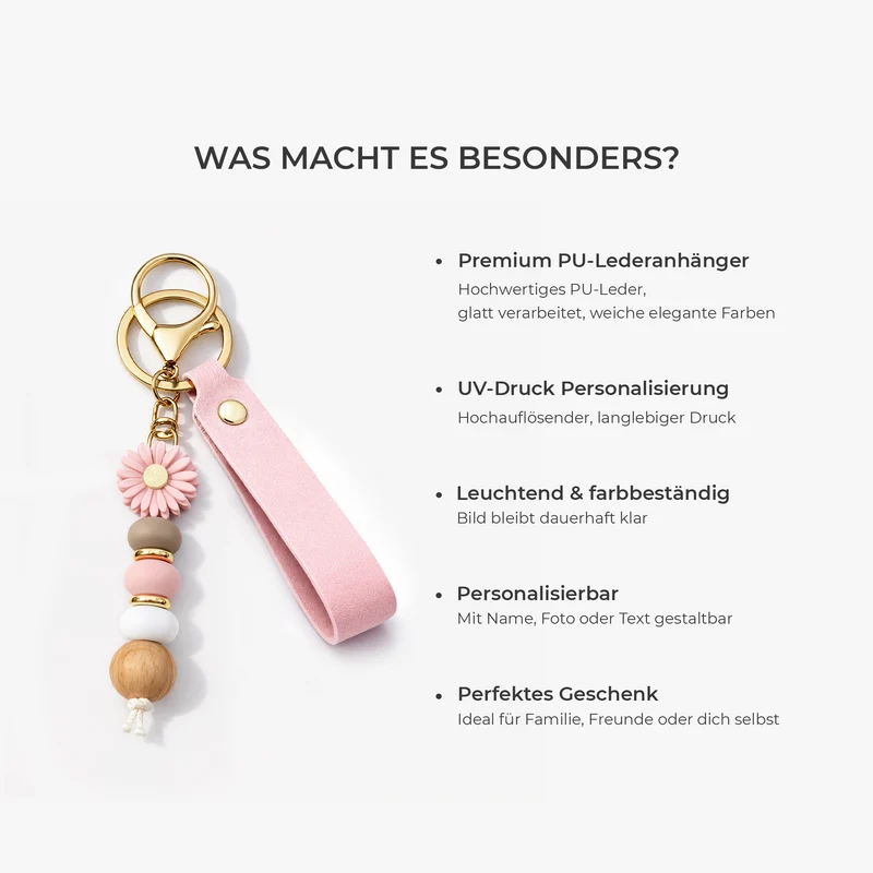 Namen - Personalisiertes Geschenk | UV Druck Daisy Schlüsselanhänger Perlen Frau & Mann