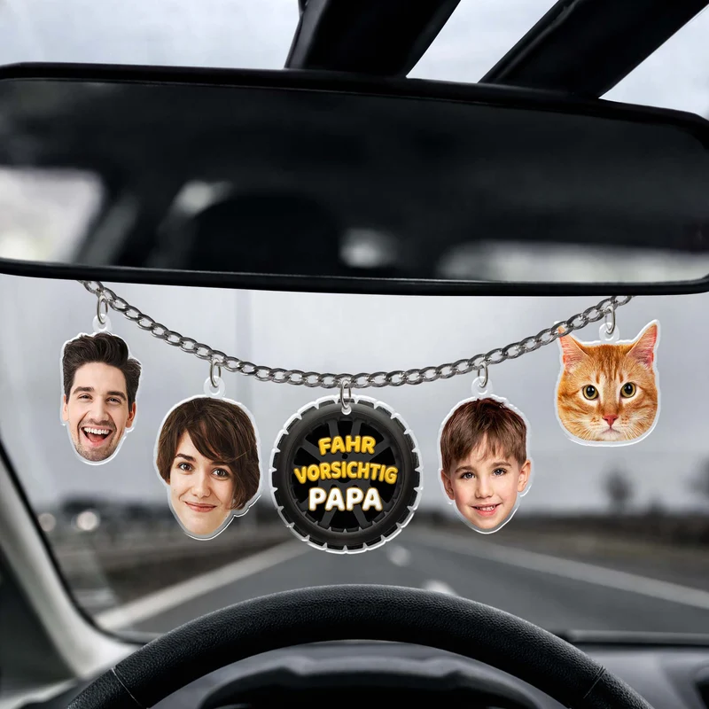 Fahr Vorsichtig Papa/Mama/Mein Schatz Paar - Personalisierte Paar Geschenke | Acryl Autospiegel Anhänger Foto