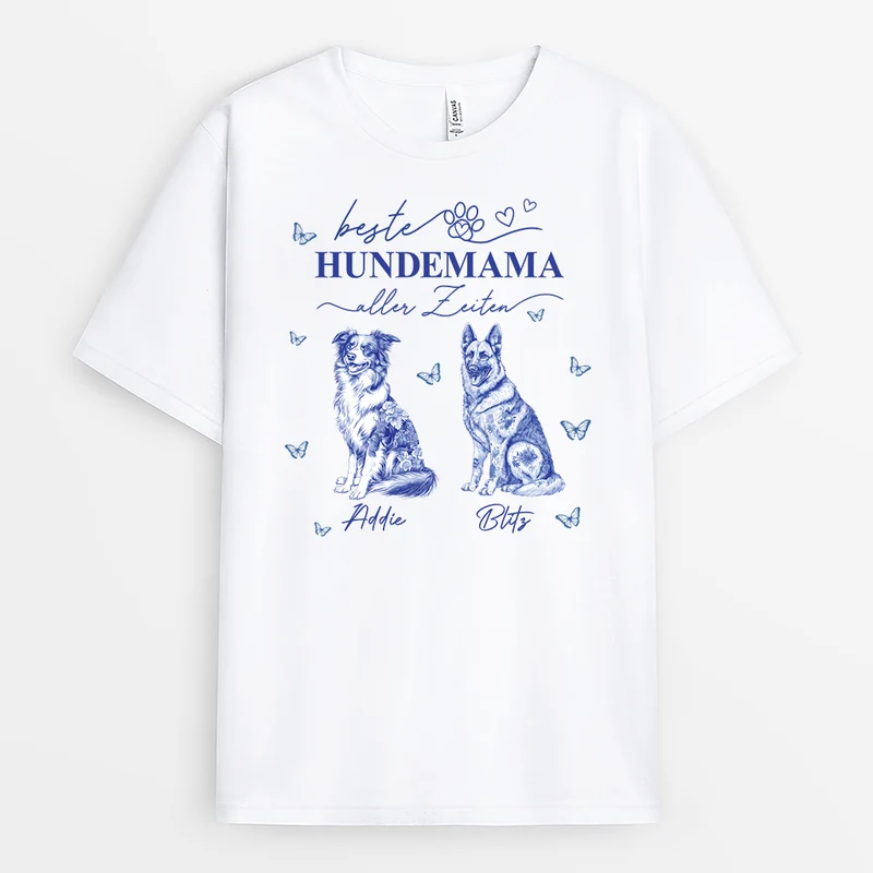 Beste Hundemama Aller Zeiten Blue Toile Fabric - Personalisiertes Geschenk | Hunde T-shirts