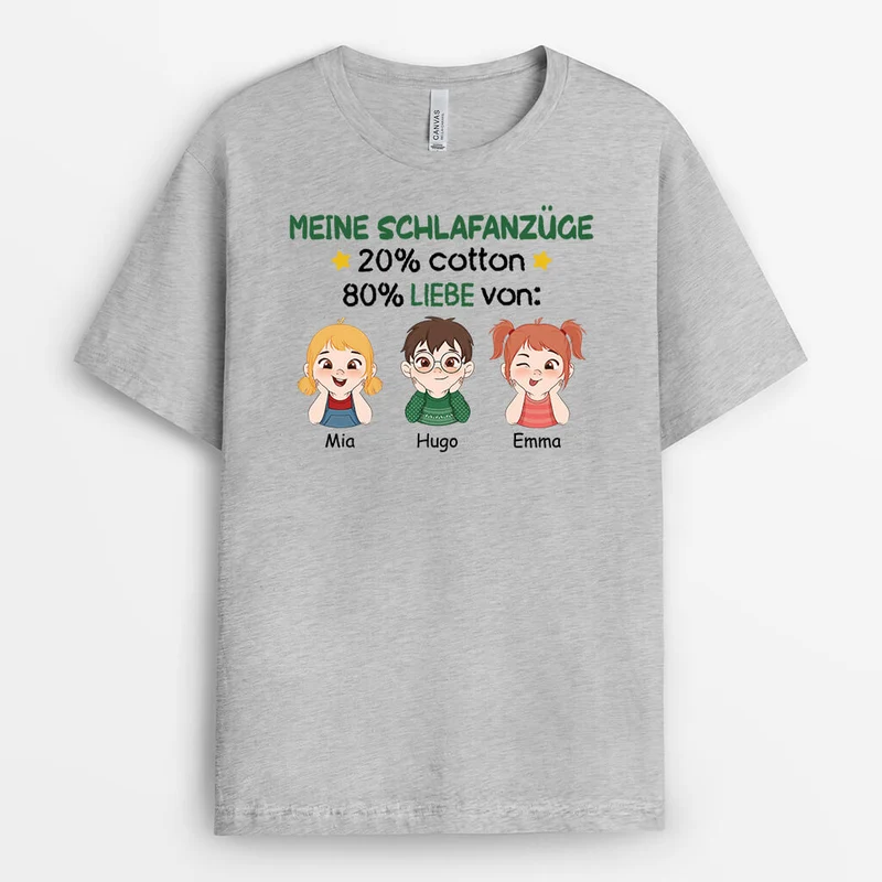 Meine Pyjamas 20% Baumwolle 80% Liebe Von - Personalisiertes Geschenk | T-Shirt für Großeltern/Eltern