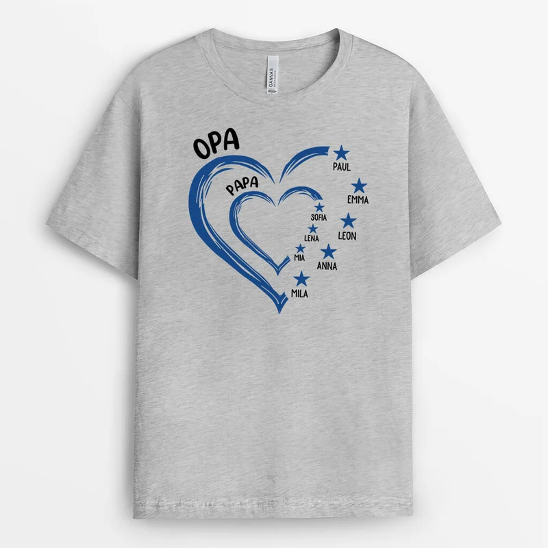 Opa Papa Das Herz Kinder Die Sterne - Personalisieretes Geschenk | T-Shirt für Opas und Papas
