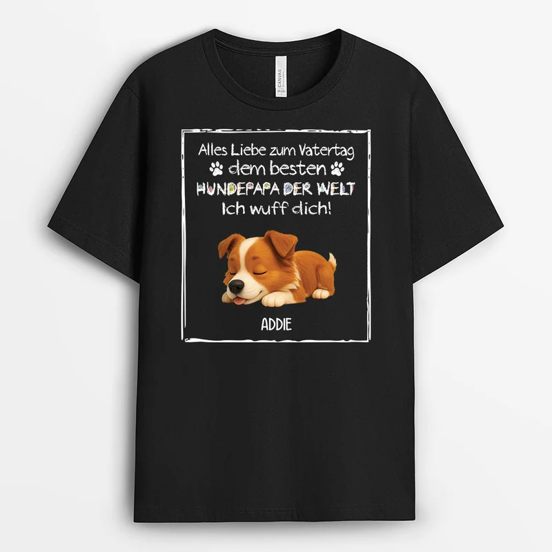 Frohen Vatertag Hundepapa - Personalisiertes Geschenk | Schwarzes T shirt Hund