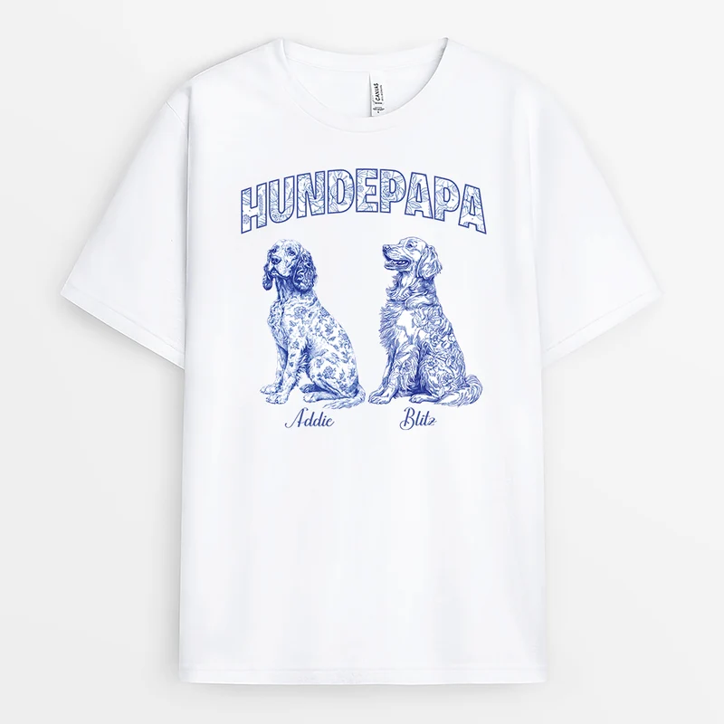 Hundpapa Blue Toile Fabric - Personalisiertes Geschenk | Hunde T-shirts
