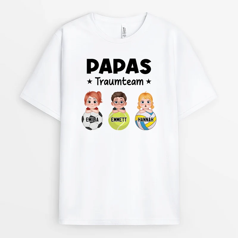 Papas Dreamteam Ballsportarten - Personalisiertes Geschenk | T Shirt Papa