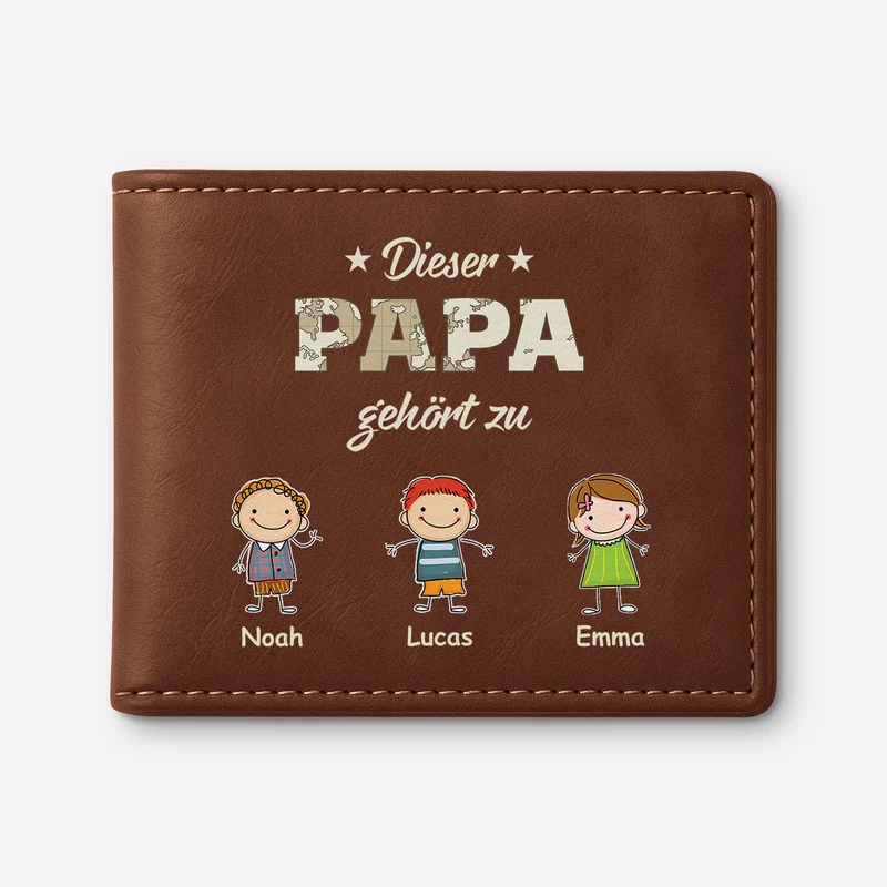 Dieser Papa Gehört Zu Strichmännchen Weltkarte - Personalisierte Geschenke Herren | Portemonnaie