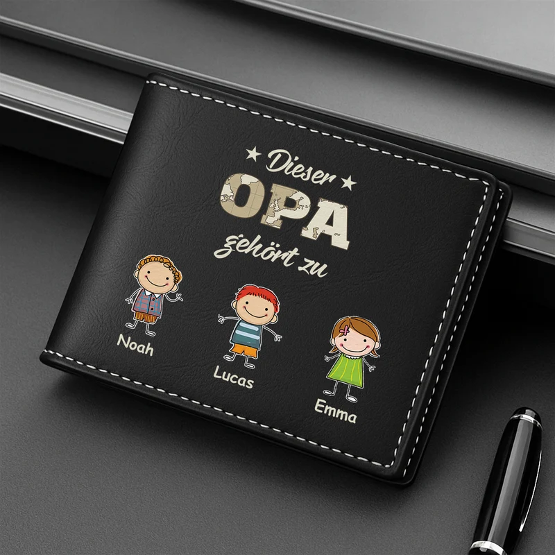 Dieser Papa Gehört Zu Strichmännchen Weltkarte - Personalisierte Geschenke Herren | Portemonnaie