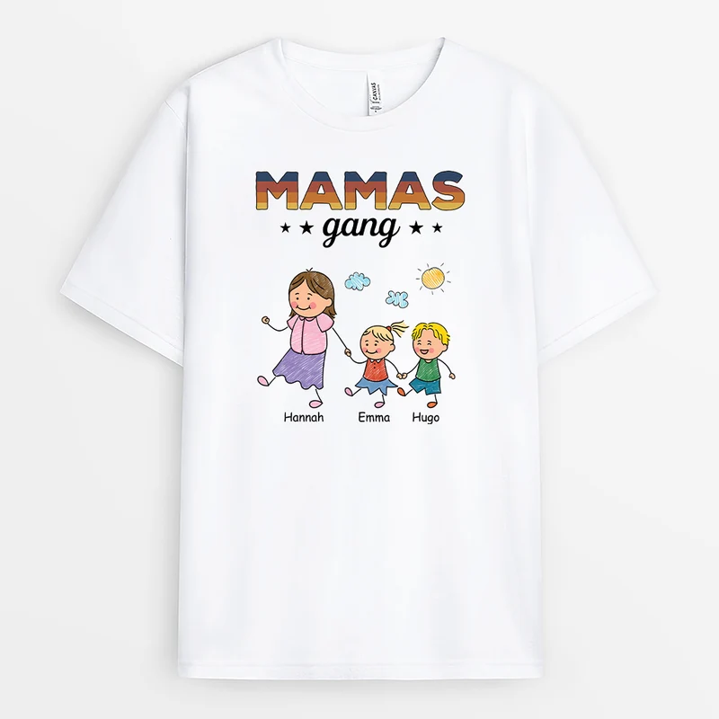 Mamas Gang Vintage - Personalisiertes Geschenk | Weiße T Shirts Damen im Basic-Stil