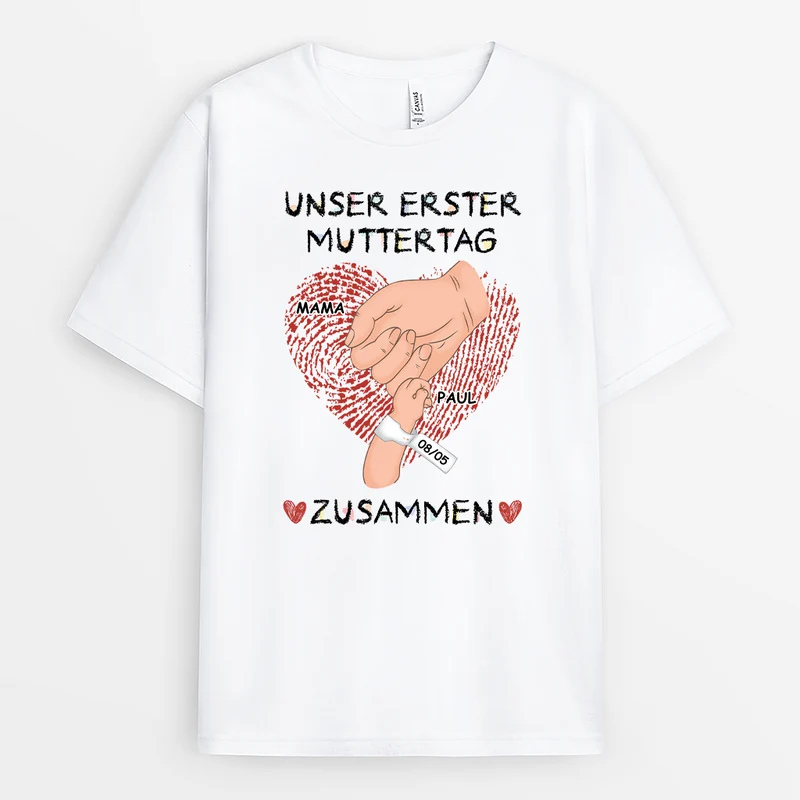 Unser Erster Muttertag Zusammen Buntstifte - Personalisiertes Geschenk | Mama T-Shirt Personalisiert