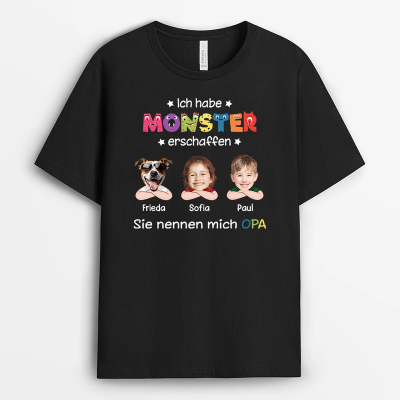 Ich Habe Monster Erschaffen Sie Nennen Mich Opa/Papa Kinder Und Haustiere - Personalisiertes Geschenk | T-shirt für Opas/Papas