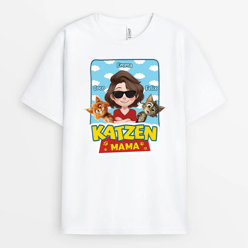 Katzenmama Cartoon - Personalisiertes Geschenk | Katze T-Shirts