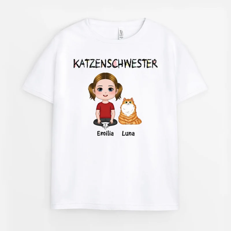 Katzenschwester - Personalisiertes Geschenk | T-Shirt für Mädchen, Katzenliebhaberin