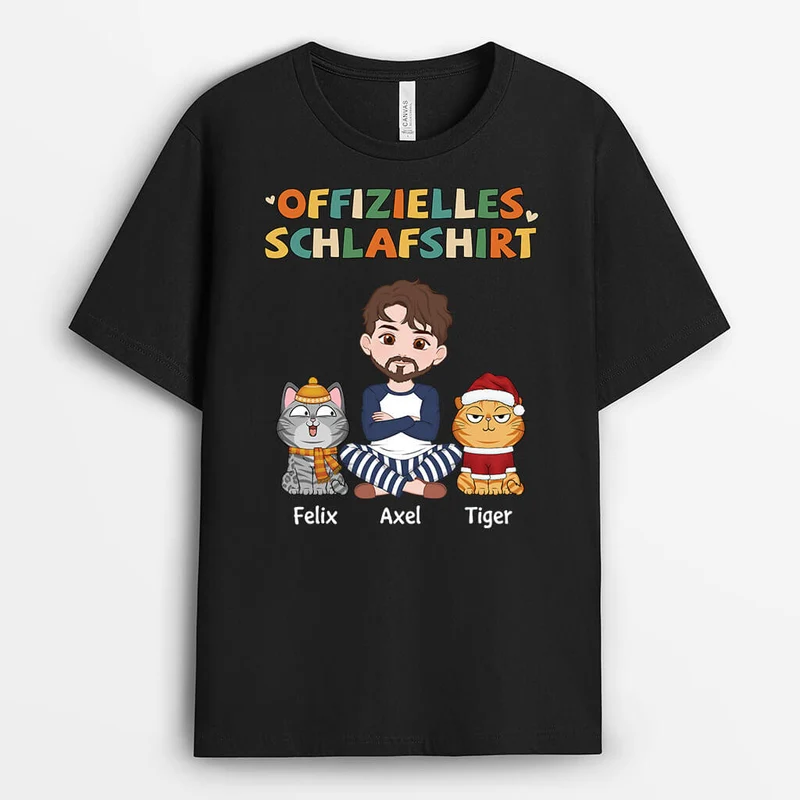Offizielles Schlafshirt - Personalisiertes Geschenk | T-Shirt für Katzenliebhaberin mit verspielten Katzen