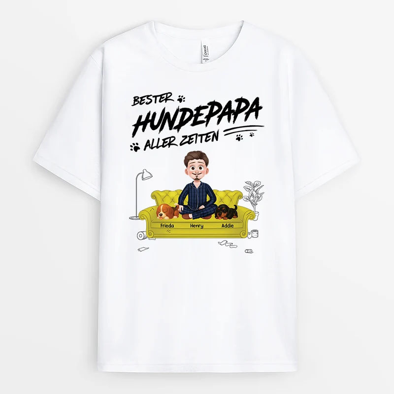 Bester Hundepapa Aller Zeiten Sitzend Cartoon - Personalisiertes Geschenk | Hunde T-shirts