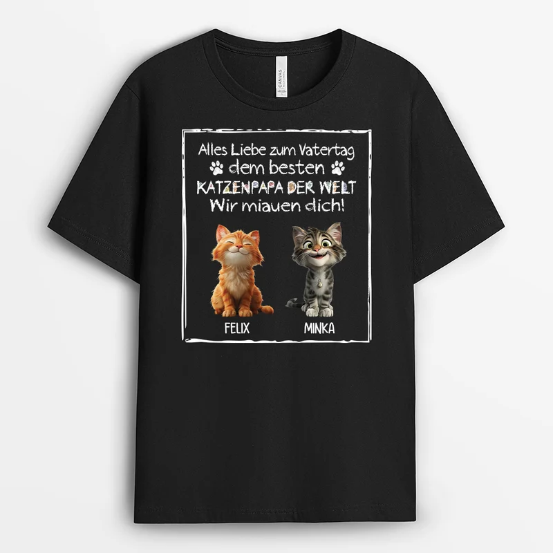 Frohen Vatertag Katzenpapa - Personalisiertes Geschenk | Schwarzes T shirt Katze